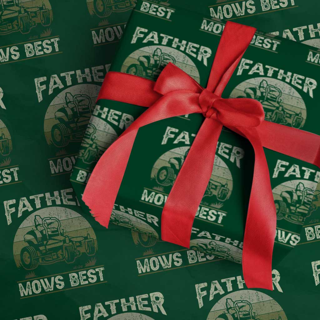 Father Mows Best Wrapping Paper Roll Lawn Mower Mowing Dad Retro Father's Day Gift TS10 Green Print Your Wear