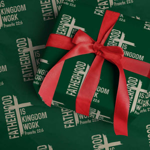 Fatherhood Is Kingdom Work Christian Dad Distressed Cross Wrapping Paper Roll Bible Verse Proverbs 22:6 Gift for Faith-Based Fathers
