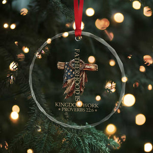 Fatherhood Is Kingdom Work Crystal Glass Ornament Vintage American Flag Christian Dad Gift