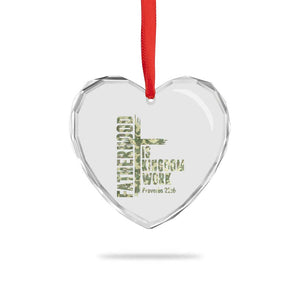 Fatherhood Is Kingdom Work Heart Crystal Glass Ornament Camo Christian Fathers Day Gift