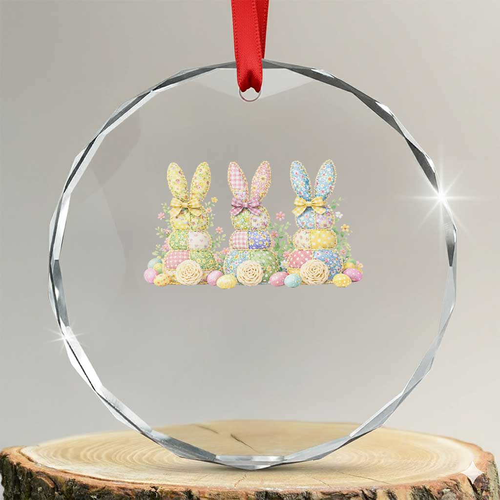 Faux Patchwork Easter Bunny Effect Printed Crystal Glass Ornament Cottagecore Bunny Gift For Women TS12 Transparent Glass 3'' Circle Print Your Wear