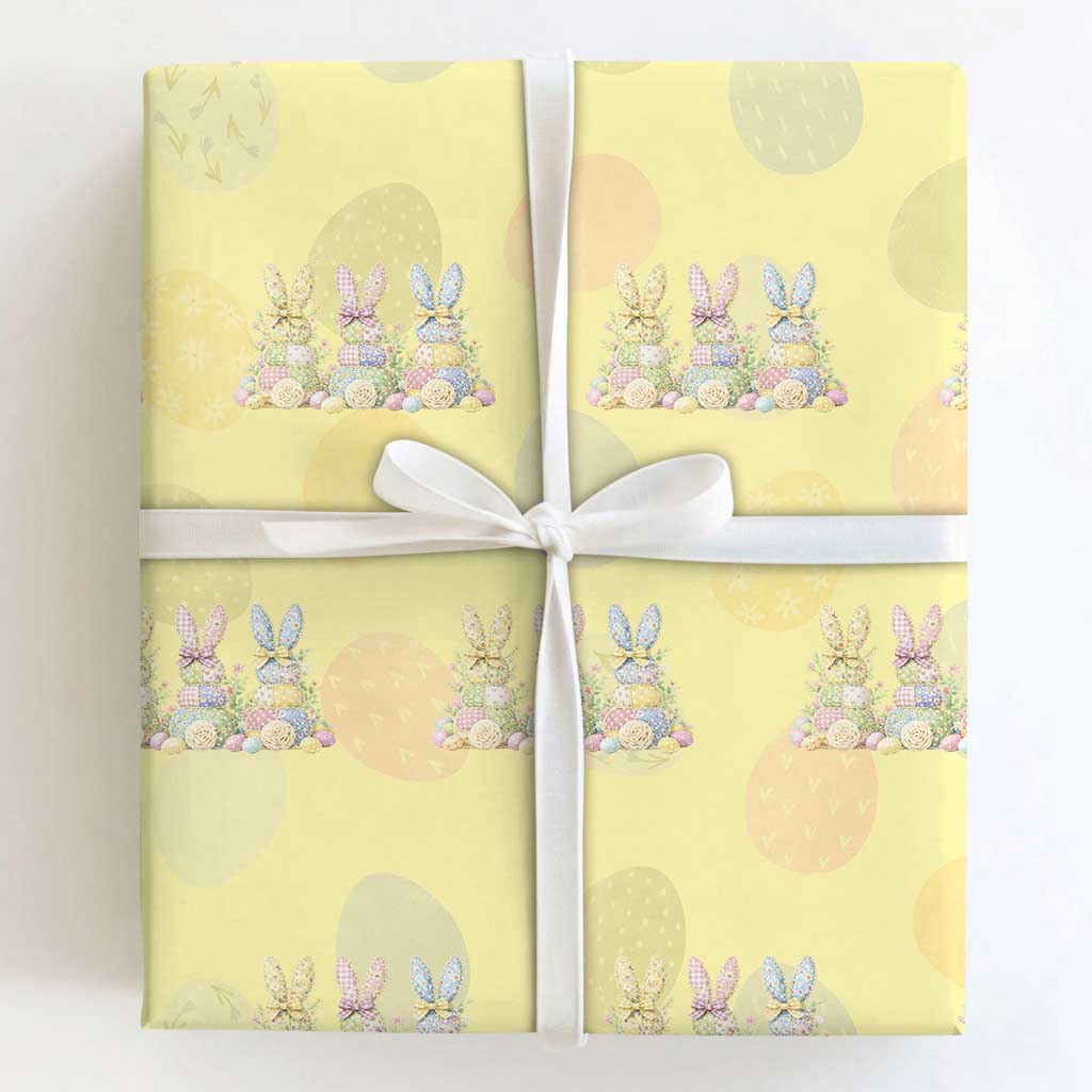 Faux Patchwork Easter Bunny Effect Printed Wrapping Paper Roll Cottagecore Bunny Gift For Women TS12 Light Yellow Print Your Wear