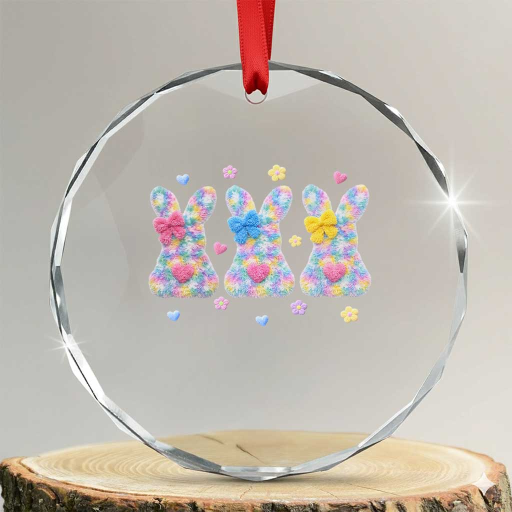 Faux Yarn Easter Bunny Effect Printed Crystal Glass Ornament Coquette Aesthetic Gift TS12 Transparent Glass 3'' Circle Print Your Wear