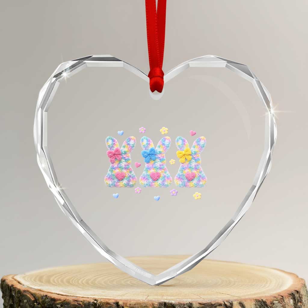 Faux Yarn Easter Bunny Effect Printed Heart Crystal Glass Ornament Coquette Aesthetic Gift TS12 Transparent Glass 3'' Heart Print Your Wear