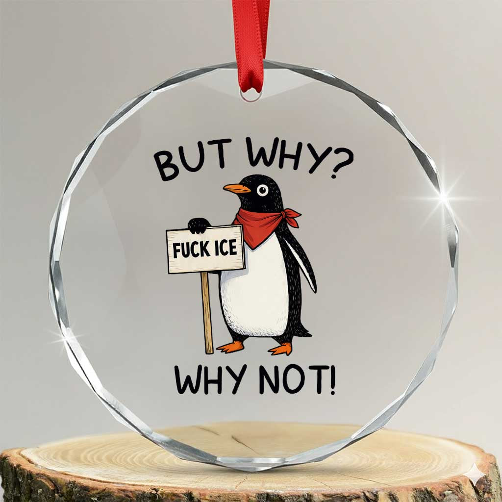 Fck ICE Crystal Glass Ornament Nihilist Penguin Anti-Government Meme TS14 Transparent Glass 3'' Circle Print Your Wear