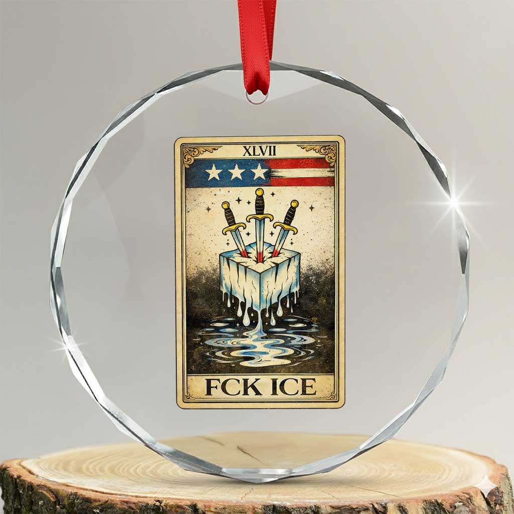 Fck Ice Crystal Glass Ornament Retro Tarot Card FDT Protest Satirical Graphic TS10 Transparent Glass 3'' Circle Print Your Wear