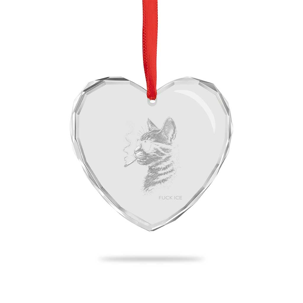 Fck Ice Heart Crystal Glass Ornament Funny Cat Smoking Anti ICE Meme TS14 Print Your Wear
