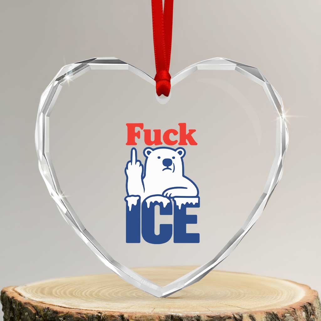 Fck Ice Heart Crystal Glass Ornament Get The Fck Out Of Minneapolis Polar Bear TS10 Transparent Glass 3'' Heart Print Your Wear