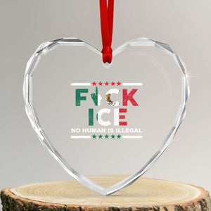 Fck Ice Heart Crystal Glass Ornament Mexico Flag Mexican Immigrant Anti Immigration Enforcement TS10 Transparent Glass 3'' Heart Print Your Wear