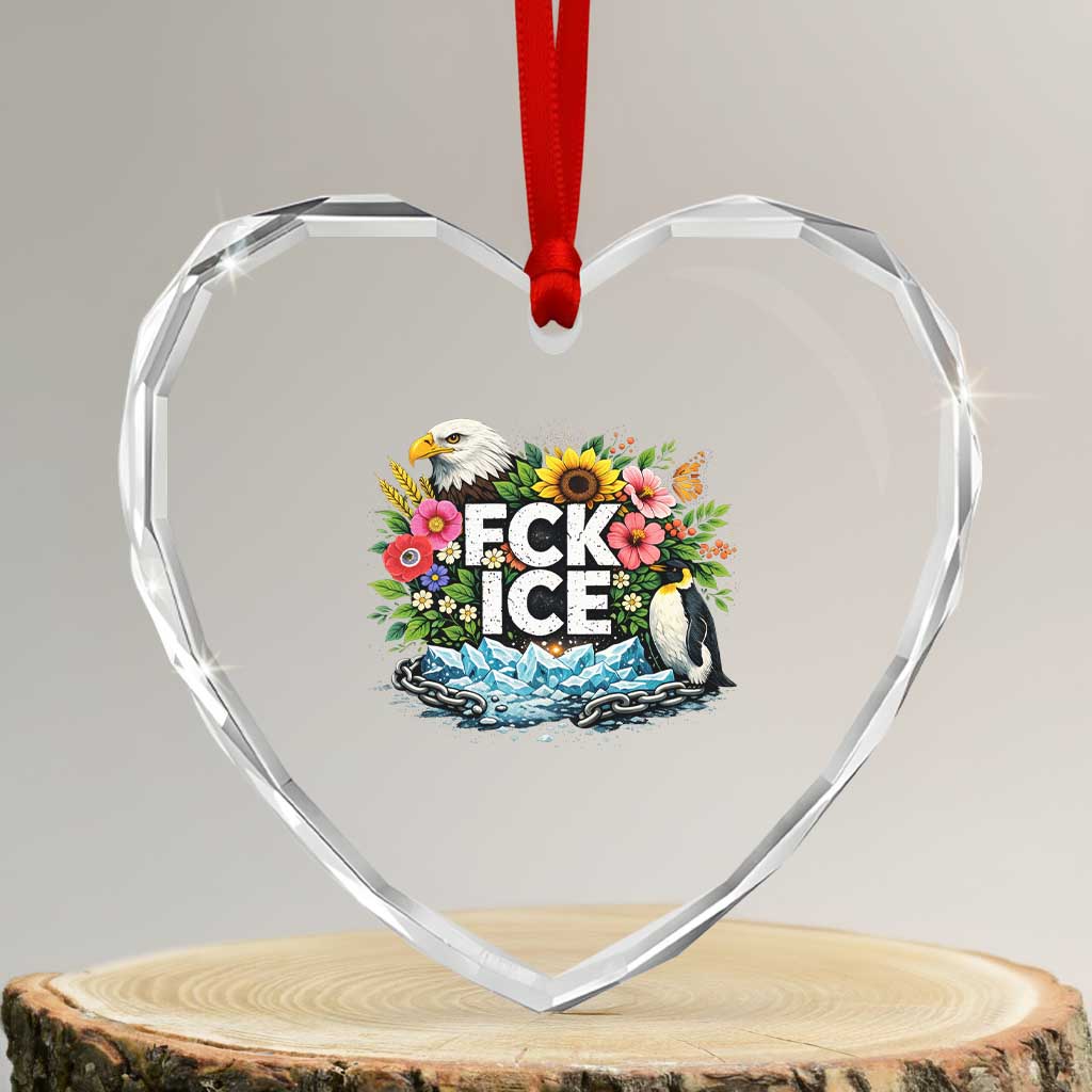 Fck Ice Heart Crystal Glass Ornament Retro Floral FDT Protest Satirical Graphic TS10 Transparent Glass 3'' Heart Print Your Wear