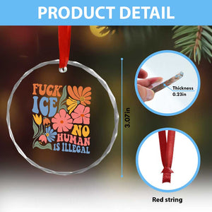 Fck Ice No Human Is Illegal Crystal Glass Ornament Immigration Rights Protest Rertro Floral TS11 Print Your Wear
