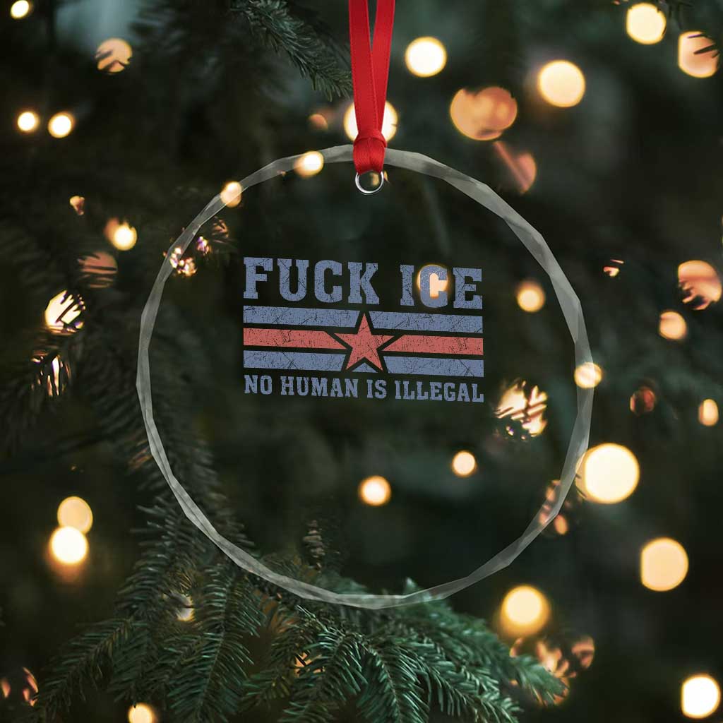 Fck Ice No Human Is Illegal Crystal Glass Ornament Political Protest Immigration Activist TS11 Print Your Wear