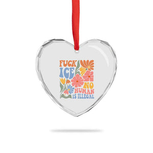 Fck Ice No Human Is Illegal Heart Crystal Glass Ornament Immigration Rights Protest Rertro Floral TS11 Print Your Wear
