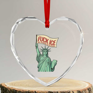 Fck Ice No Human Is Illegal Heart Crystal Glass Ornament Statue of Liberty Anti ICE Immigration Human Rights Protest TS14 Transparent Glass 3'' Heart Print Your Wear