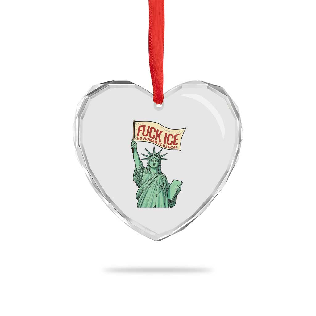 Fck Ice No Human Is Illegal Heart Crystal Glass Ornament Statue of Liberty Anti ICE Immigration Human Rights Protest TS14 Print Your Wear