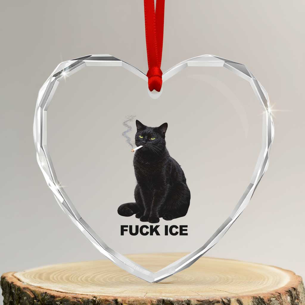 Fck Ice Smoking Cat Heart Crystal Glass Ornament Subtle FDT Black Cat Meme TS10 Transparent Glass 3'' Heart Print Your Wear