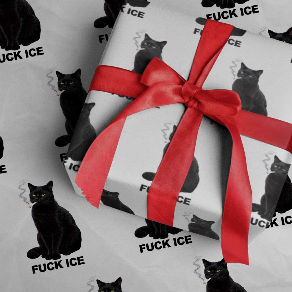 Fck Ice Smoking Cat Wrapping Paper Roll Subtle FDT Black Cat Meme TS10 White Print Your Wear