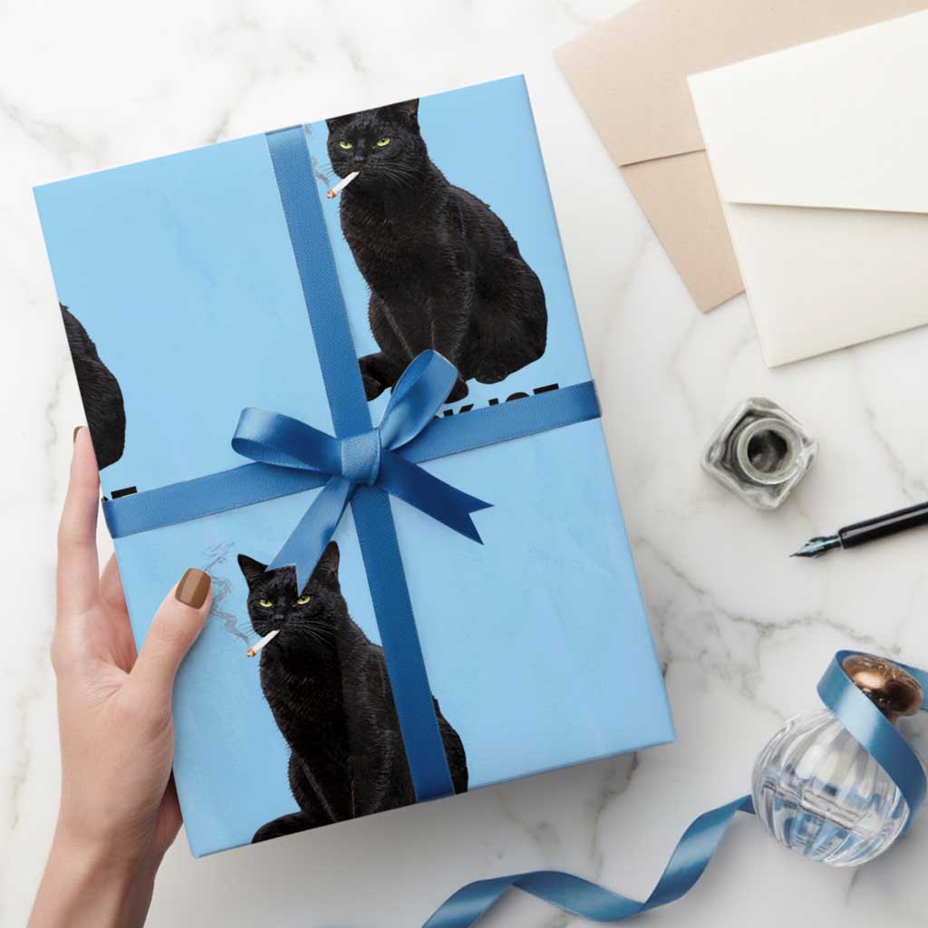 Fck Ice Smoking Cat Wrapping Paper Roll Subtle FDT Black Cat Meme TS10 Light Blue Print Your Wear