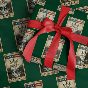 Fck Ice Wrapping Paper Roll Retro Tarot Card FDT Protest Satirical Graphic TS10 Green Print Your Wear