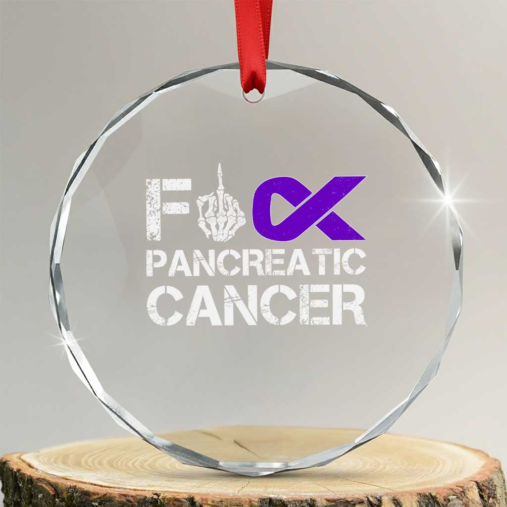 Fck Pancreatic Cancer Crystal Glass Ornament Purple Ribbon Skeleton Hand Graphic TS10 Transparent Glass 3'' Circle Print Your Wear
