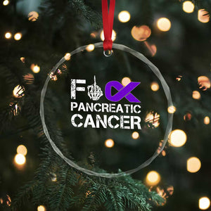 Fck Pancreatic Cancer Crystal Glass Ornament Purple Ribbon Skeleton Hand Graphic