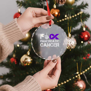 Fck Pancreatic Cancer Crystal Glass Ornament Purple Ribbon Skeleton Hand Graphic