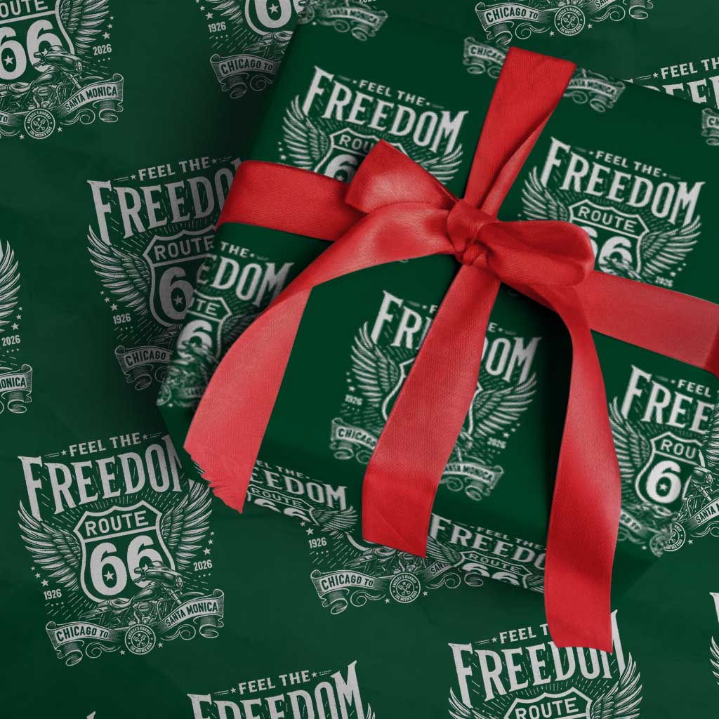 Feel The Freedom Route Highway 66 Wrapping Paper Roll 100th Anniversary Biker Road Trip Graphic TS12 Green Print Your Wear