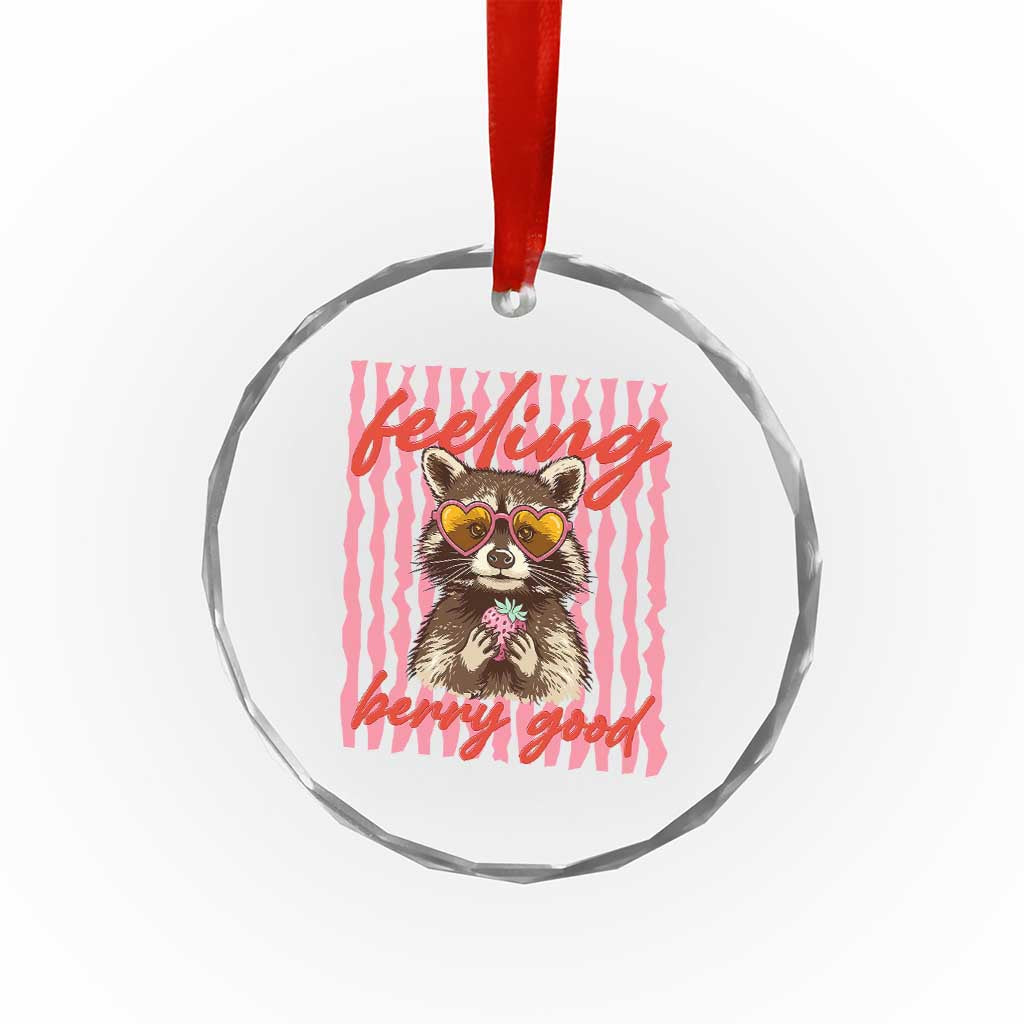 Feeling Berry Good Crystal Glass Ornament Funny Raccoon Strawberry Summer Vibes TS14 Print Your Wear