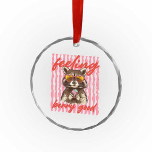 Feeling Berry Good Crystal Glass Ornament Funny Raccoon Strawberry Summer Vibes TS14 Print Your Wear