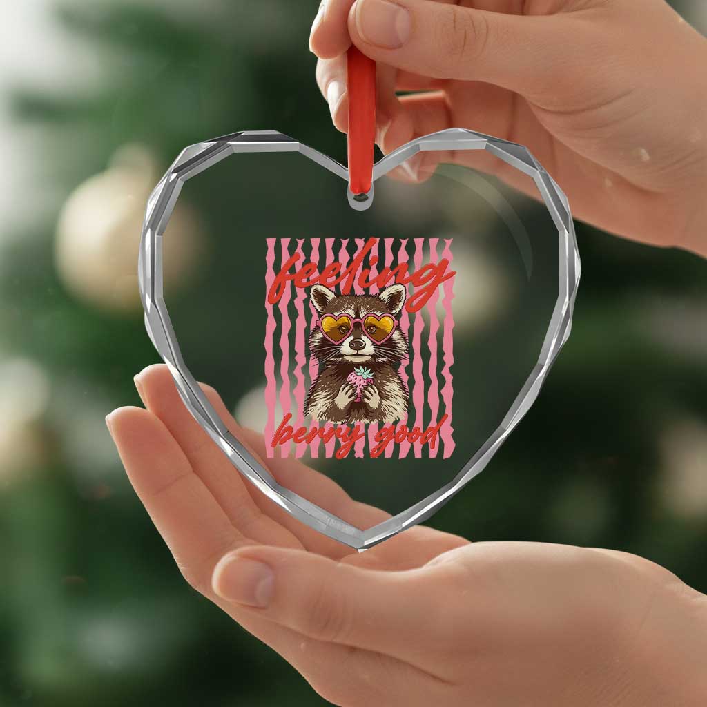 Feeling Berry Good Heart Crystal Glass Ornament Funny Raccoon Strawberry Summer Vibes TS14 Print Your Wear