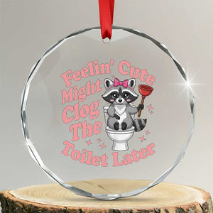 Feeling Cute Might Clog Toilet Later Crystal Glass Ornament Funny Raccoon TS12 Transparent Glass 3'' Circle Print Your Wear