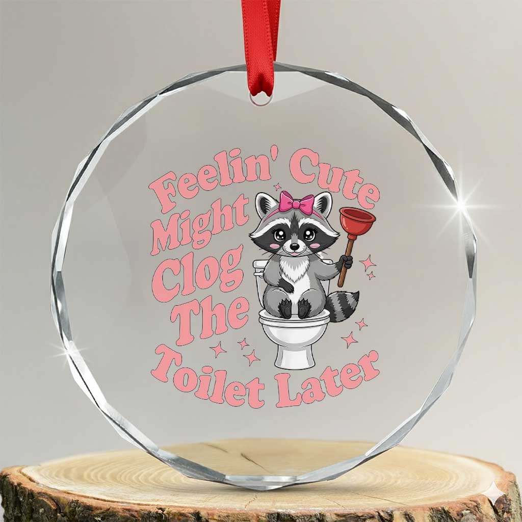 Feeling Cute Might Clog Toilet Later Crystal Glass Ornament Funny Raccoon TS12 Transparent Glass 3'' Circle Print Your Wear