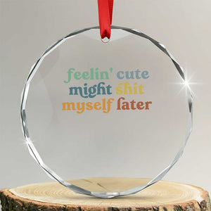 Feeling Cute Might Shit Myself Later Crystal Glass Ornament Funny Newborn Gift TS10 Transparent Glass 3'' Circle Print Your Wear
