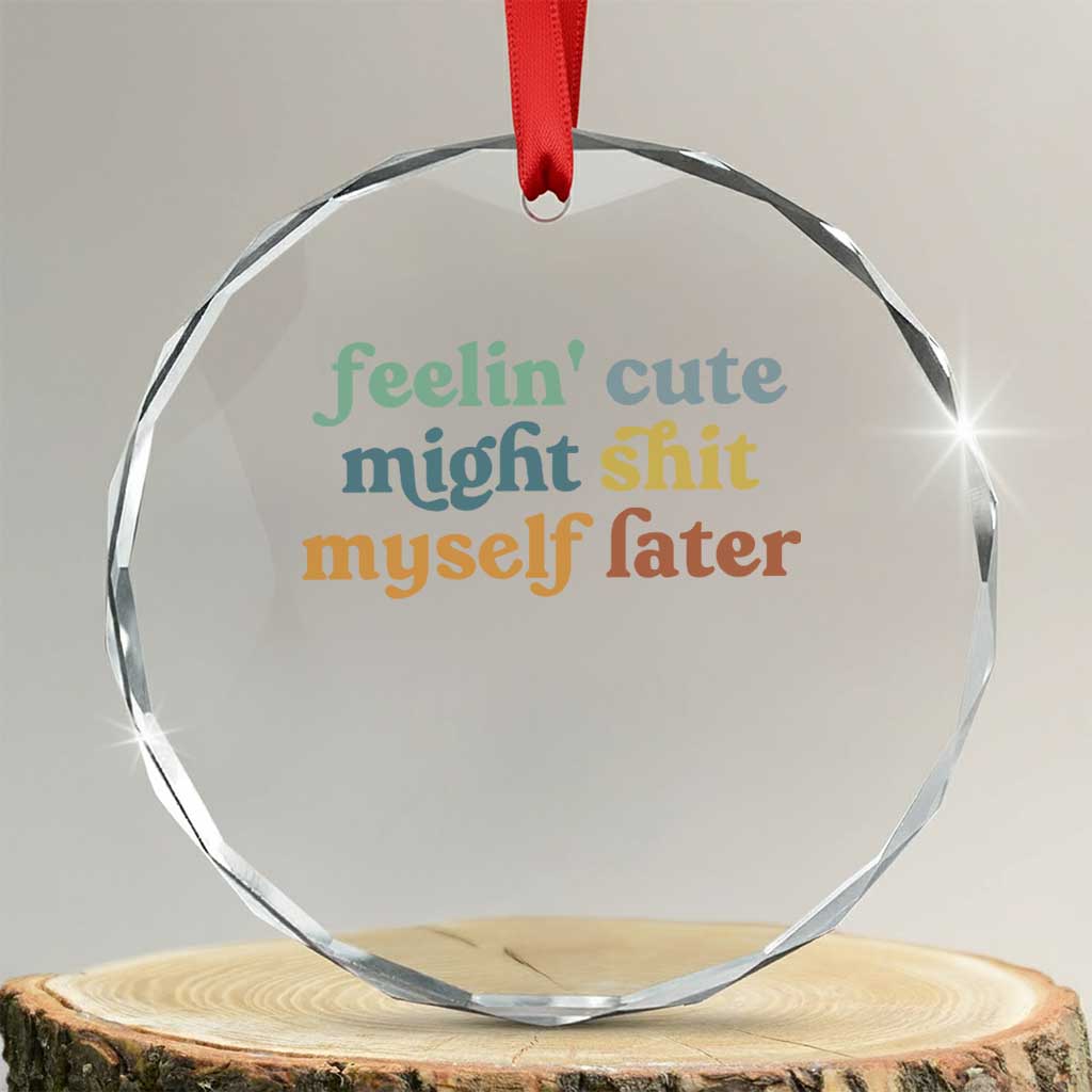 Feeling Cute Might Shit Myself Later Crystal Glass Ornament Funny Newborn Gift TS10 Transparent Glass 3'' Circle Print Your Wear