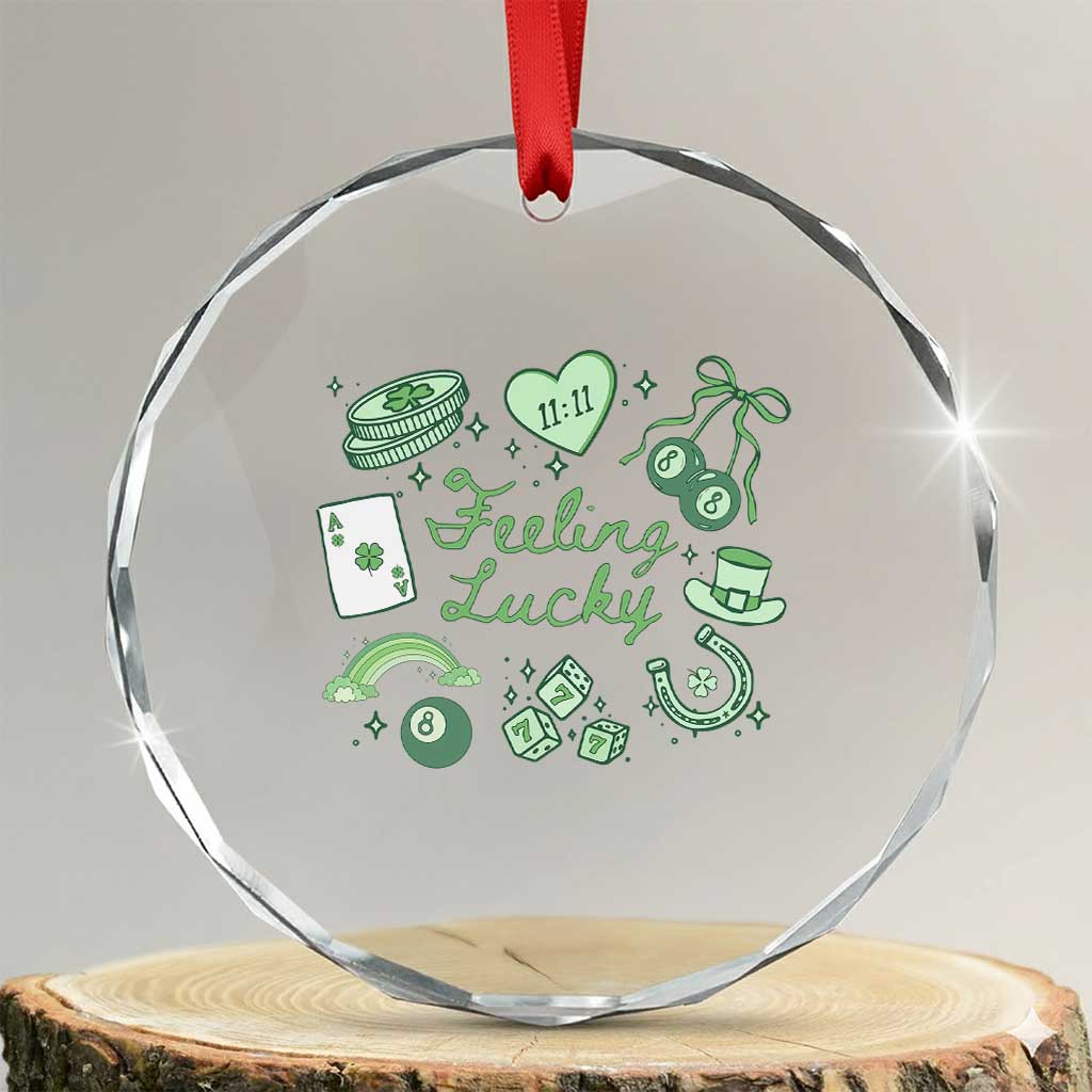 Feeling Lucky St Patricks Day Coquette Shamrock Crystal Glass Ornament TS11 Transparent Glass 3'' Circle Print Your Wear