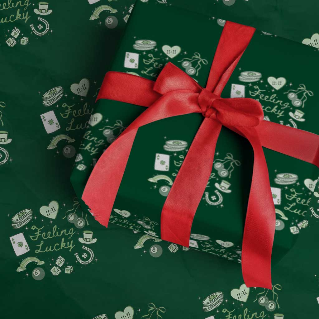 Feeling Lucky St Patricks Day Coquette Shamrock Wrapping Paper Roll TS11 Green Print Your Wear