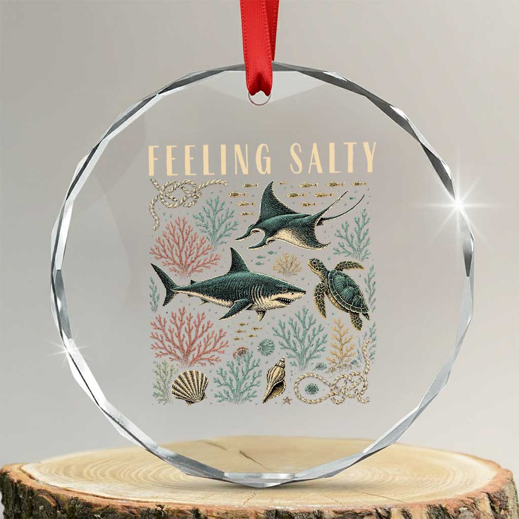 Feeling Salty Shark Lover Vintage Ocean Life Crystal Glass Ornament TS11 Transparent Glass 3'' Circle Print Your Wear