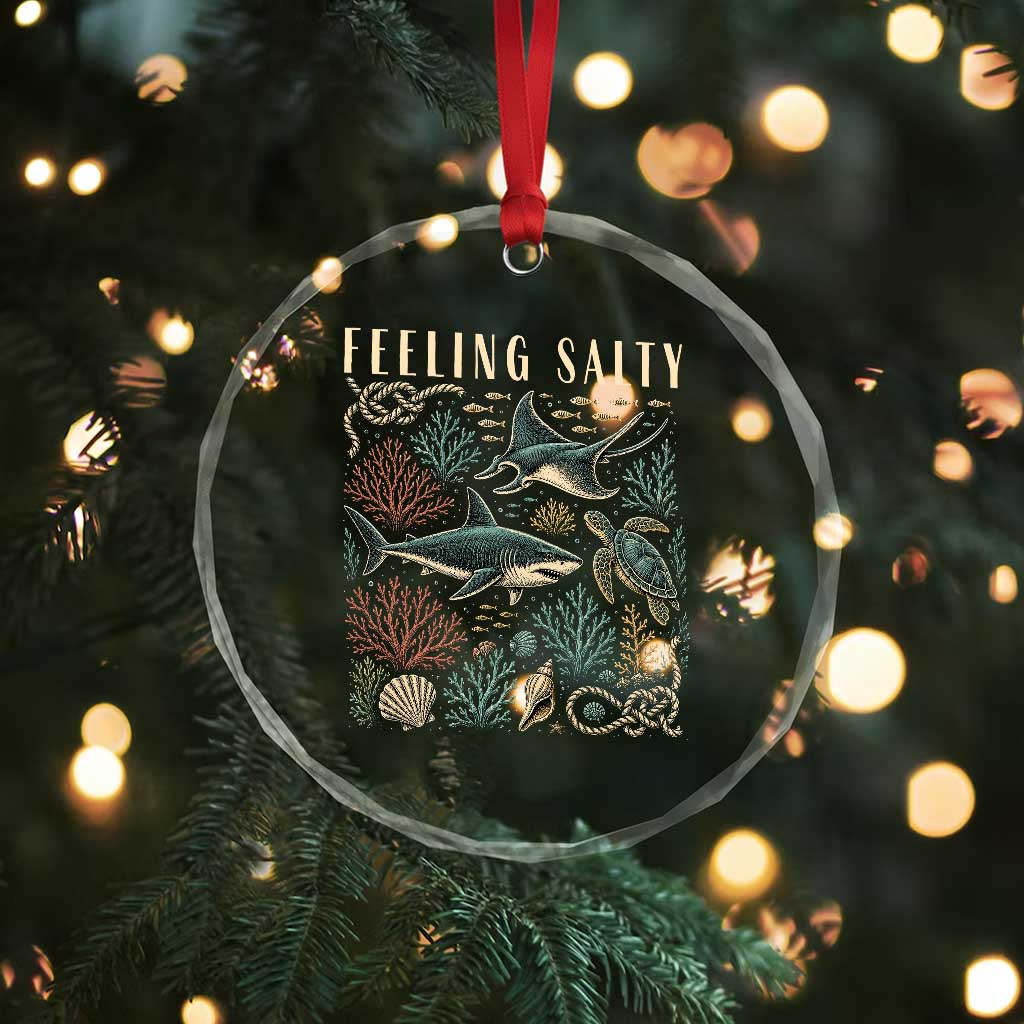 Feeling Salty Shark Lover Vintage Ocean Life Crystal Glass Ornament