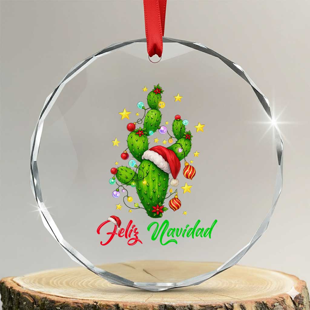 Feliz Navidad Cactus Crystal Glass Ornament Funny Spanish Christmas Gift TS12 Transparent Glass 3'' Circle Print Your Wear