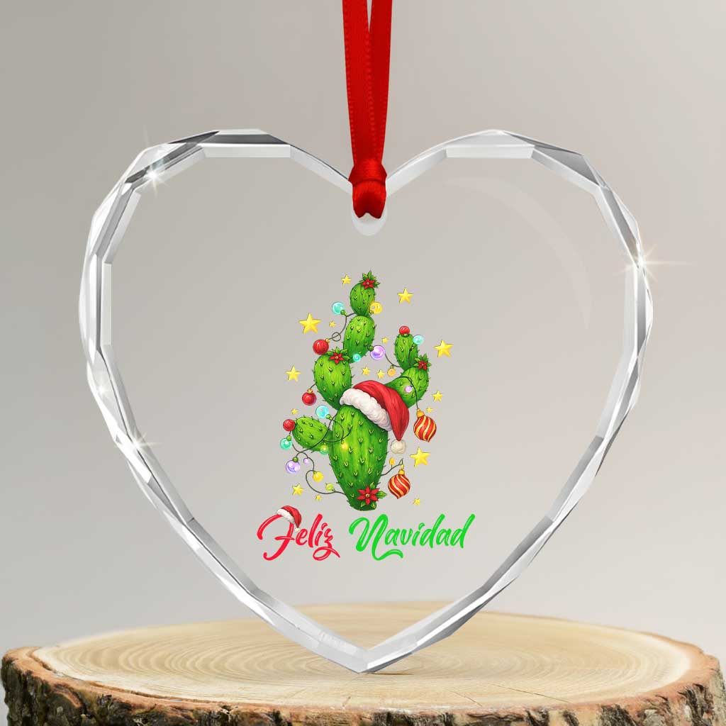 Feliz Navidad Cactus Heart Crystal Glass Ornament Funny Spanish Christmas Gift TS12 Transparent Glass 3'' Heart Print Your Wear