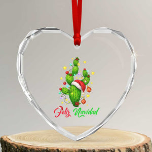Feliz Navidad Cactus Heart Crystal Glass Ornament Funny Spanish Christmas Gift TS12 Transparent Glass 3'' Heart Print Your Wear