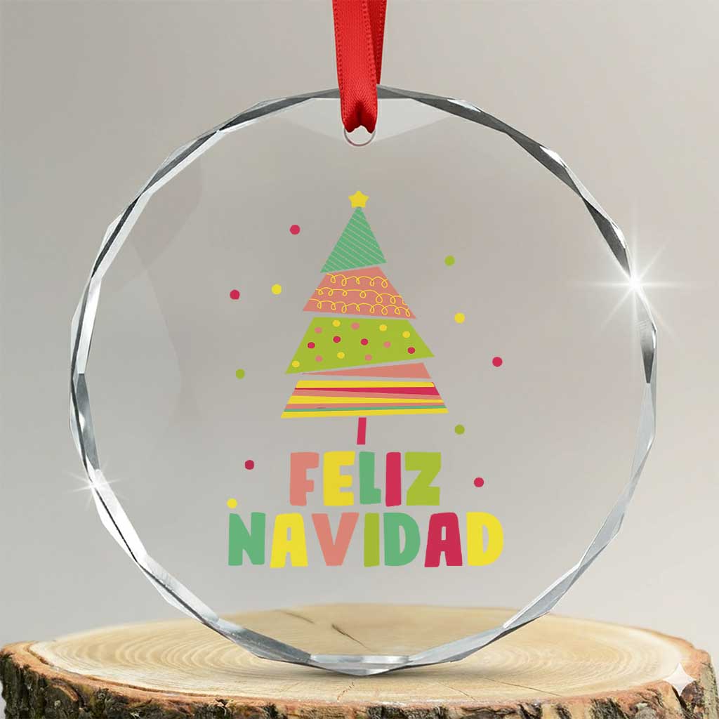 Feliz Navidad Colorful Xmas Tree Spanish Crystal Glass Ornament TS09 Transparent Glass 3'' Circle Print Your Wear
