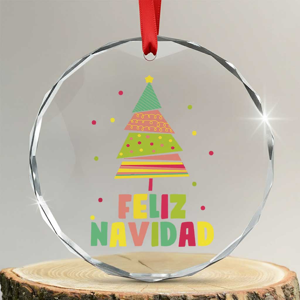 Feliz Navidad Colorful Xmas Tree Spanish Crystal Glass Ornament TS09 Transparent Glass 3'' Circle Print Your Wear