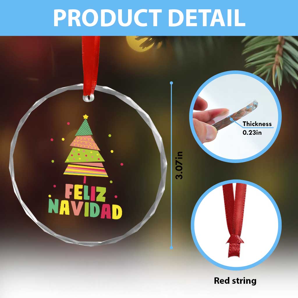 Feliz Navidad Colorful Xmas Tree Spanish Crystal Glass Ornament TS09 Print Your Wear