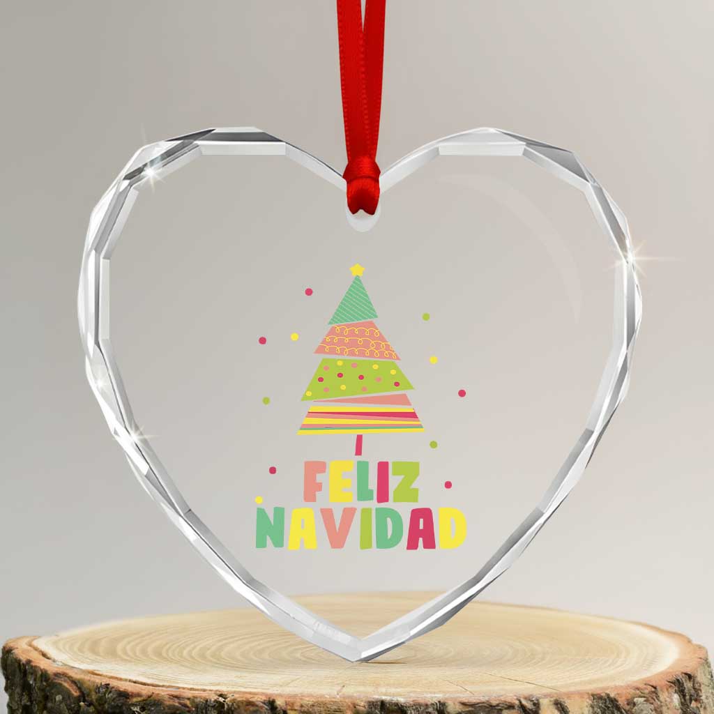 Feliz Navidad Colorful Xmas Tree Spanish Heart Crystal Glass Ornament TS09 Transparent Glass 3'' Heart Print Your Wear