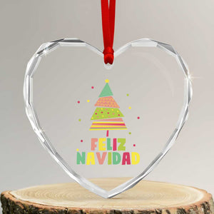 Feliz Navidad Colorful Xmas Tree Spanish Heart Crystal Glass Ornament TS09 Transparent Glass 3'' Heart Print Your Wear