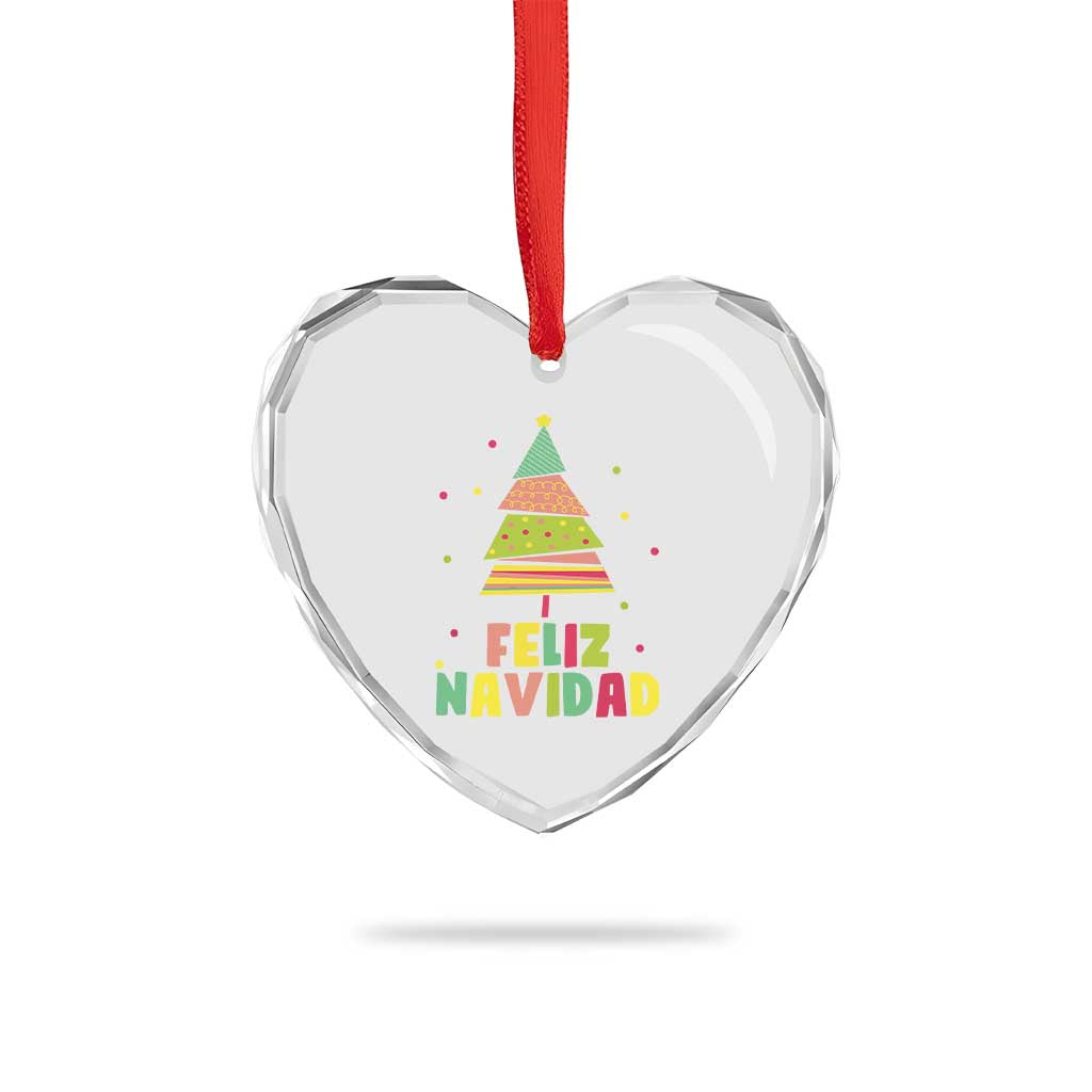 Feliz Navidad Colorful Xmas Tree Spanish Heart Crystal Glass Ornament TS09 Print Your Wear