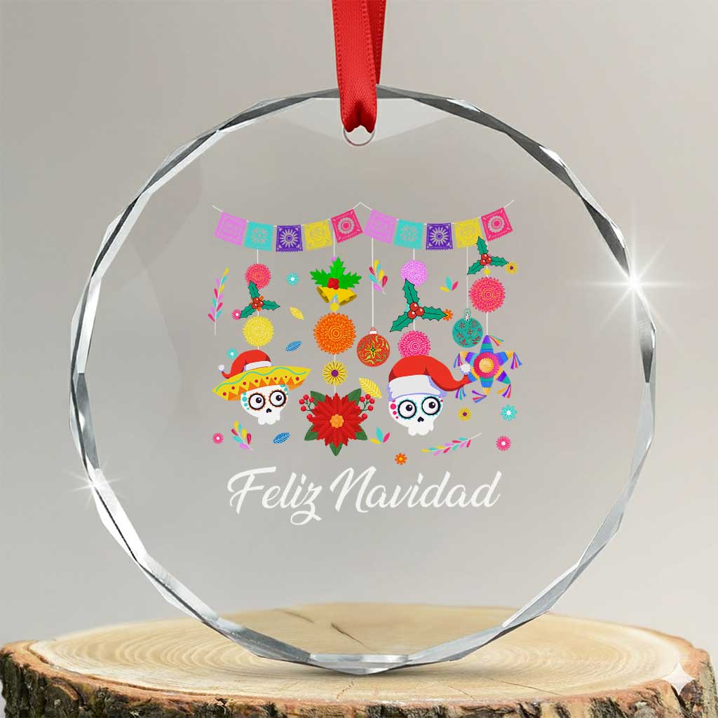 Feliz Navidad Crystal Glass Ornament Funny Christmas In Mexico Sugar Skull Pinata Star TS11 Transparent Glass 3'' Circle Print Your Wear