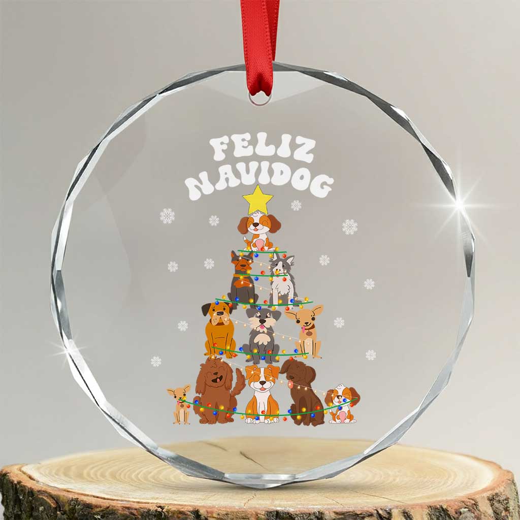 Feliz Navidog Dog Funny Xmas Crystal Glass Ornament TS09 Transparent Glass 3'' Circle Print Your Wear