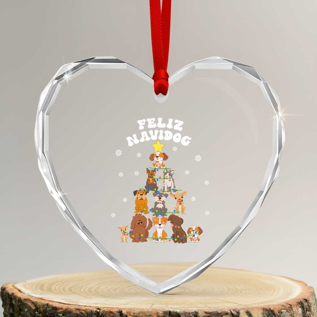 Feliz Navidog Dog Funny Xmas Heart Crystal Glass Ornament TS09 Transparent Glass 3'' Heart Print Your Wear